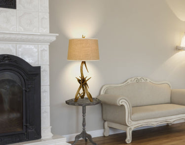 Brown Antlers Table Lamp With Brown Empire Shade